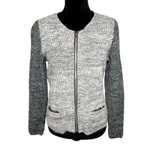 Talbots Full-Zip Leather Trim Cardigan Jacket‎ Size Small